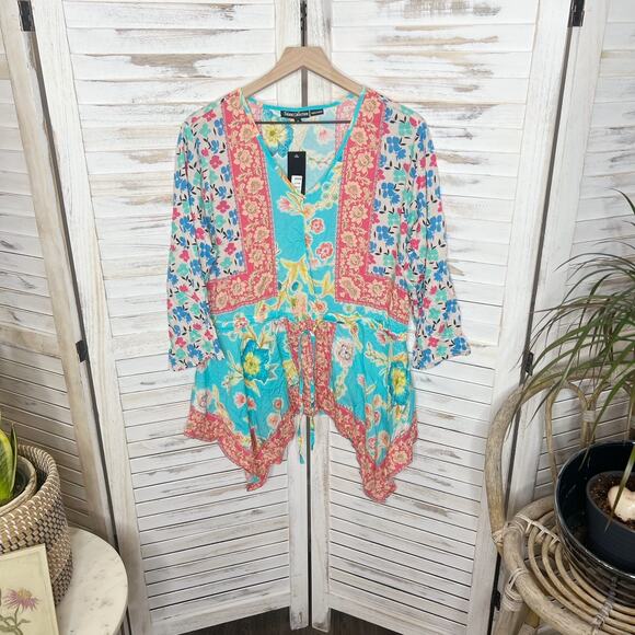 TOLANI COLLECTION Women's Vittoria Aqua Floral Tunic Top Modal Multicolor M NWT - Picture 16 of 16